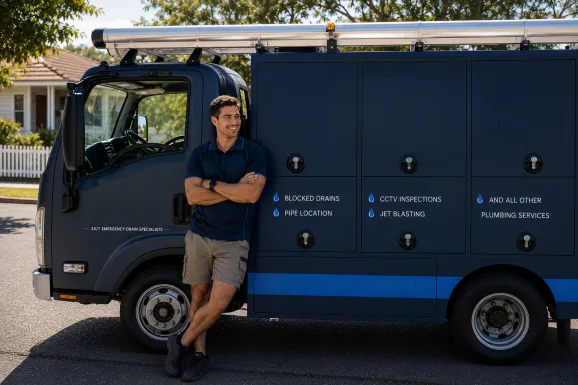Our plumber with the service van on a Sutherland job