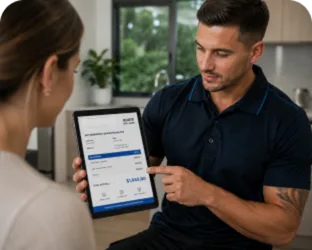 Plumber explaining a service estimate in Sutherland
